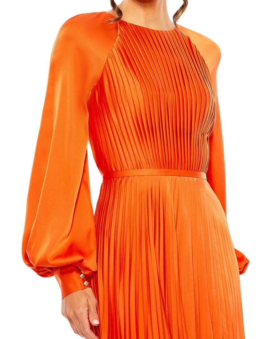 Mac Duggal Pleated High Neck Raglan Long Sleeve Side Slit Gow