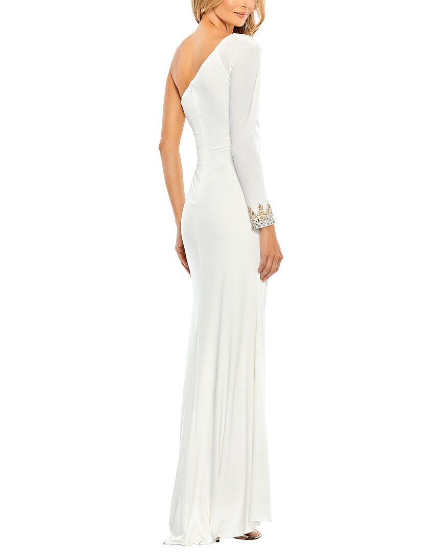 Mac Duggal One Sleeve Beaded Cuff Side Twist Gown