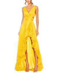 Mac Duggal Cut Out High Low Ruffle Gown