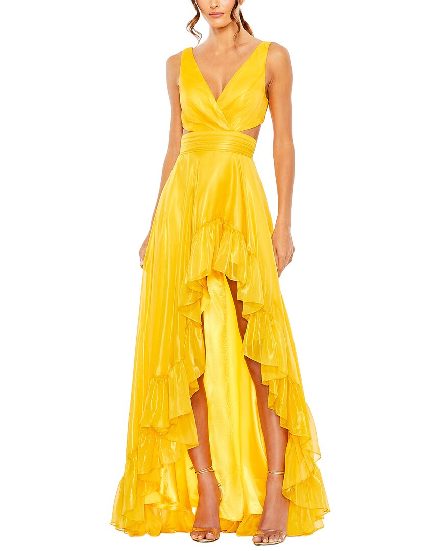 Mac Duggal Cut Out High Low Ruffle Gown