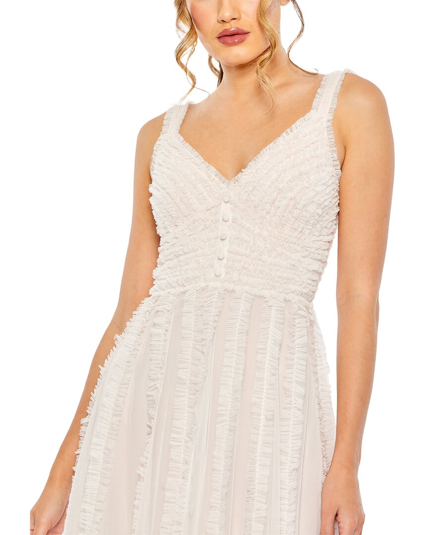 Mac Duggal Sleeveless V Neck Ruffle Tiered Midi Dress
