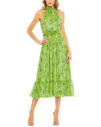 Mac Duggal Floral Print Halter Neck A-Line Dress