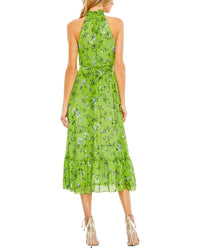 Mac Duggal Floral Print Halter Neck A-Line Dress