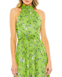 Mac Duggal Floral Print Halter Neck A-Line Dress