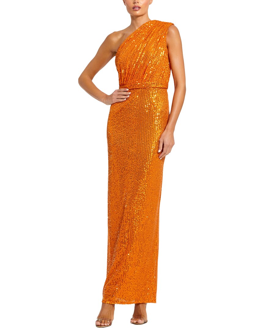 Mac Duggal Sequined Ruched One Shoulder Gown