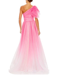 Mac Duggal Glitter Ombre Ruffled One Shoulder Ballgown