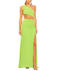 Mac Duggal Cut Out One Shoulder Ruched Back Gown