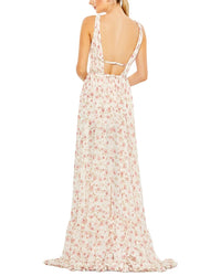 Mac Duggal Floral Print Sleeveless Ruffled High Low Gown