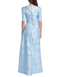 Teri Jon by Rickie Freeman Teri Jon By Rickie Freeman Metallic Jacquard Side Drape Gown