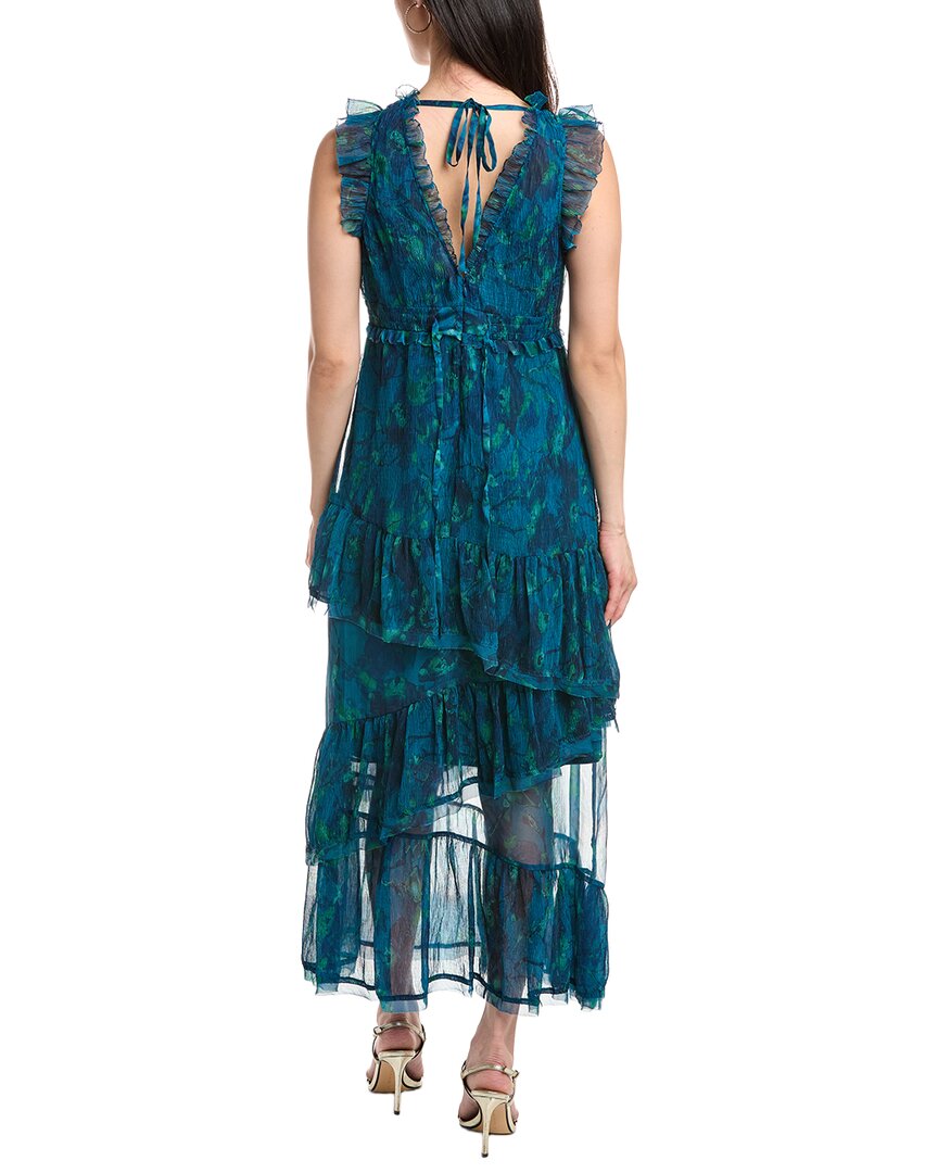 Marchesa Notte Pleated Chiffon V-Neck Maxi Dress