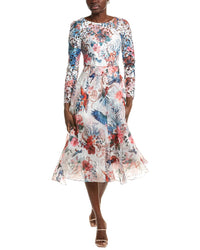Marchesa Notte Eyelet Bodice Midi Dress