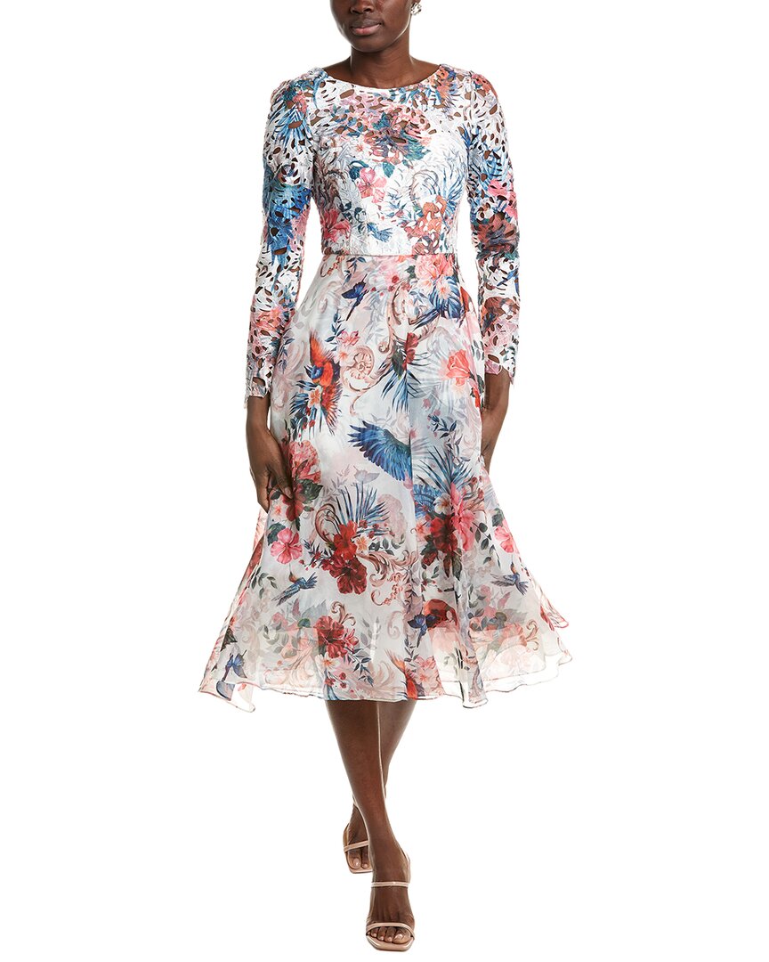 Marchesa Notte Eyelet Bodice Midi Dress