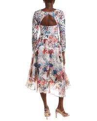 Marchesa Notte Eyelet Bodice Midi Dress