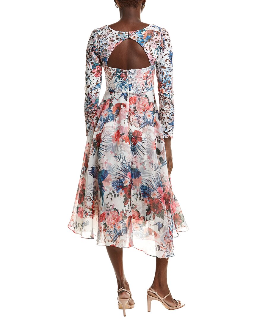 Marchesa Notte Eyelet Bodice Midi Dress