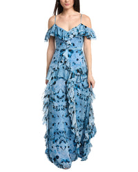 Marchesa Notte Off-The-Shoulder Ruffled Neckline Gown