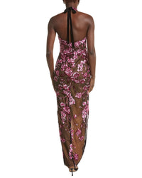 Marchesa Notte Halter Embroidered Tulle Gown