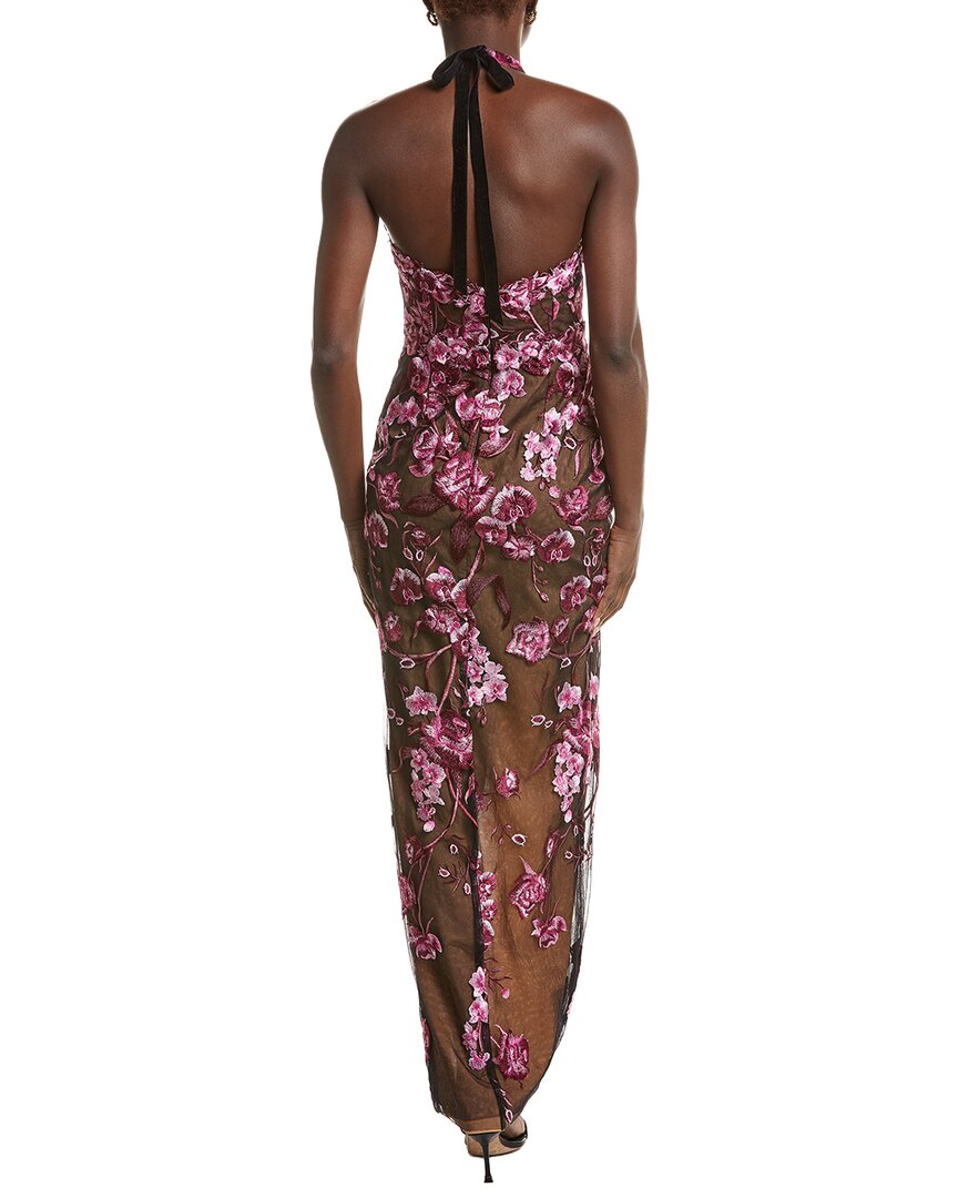 Marchesa Notte Halter Embroidered Tulle Gown