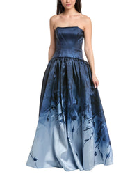 Marchesa Notte Strapless Printed Mikado Ball Gown