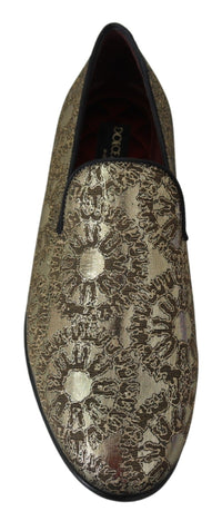 Dolce & Gabbana Gold Jacquard Flats Mens Loafers Men's Shoes