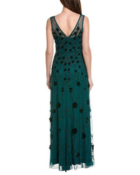 Adrianna Papell Velvet Floral Beaded Gown