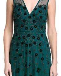 Adrianna Papell Velvet Floral Beaded Gown