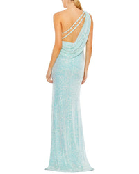 Mac Duggal Mac Duggal Sequined One Shoulder Draped Back Gown