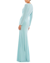 Mac Duggal Faux Wrap Long Sleeve Column Gown