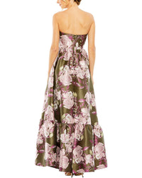 Mac Duggal Strapless Bottom Ruffle Floral Gown
