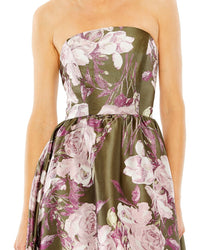 Mac Duggal Strapless Bottom Ruffle Floral Gown