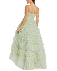 Mac Duggal Strapless Tulle Ruffle Gown