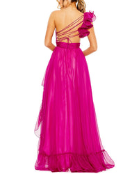 Mac Duggal Ruffled One Shoulder Asymmetrical Gown