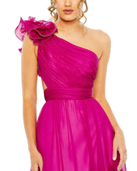 Mac Duggal Ruffled One Shoulder Asymmetrical Gown