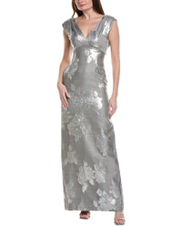 Lela Rose V-Neck Wool-Blend Gown