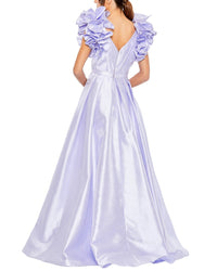 Mac Duggal Flutter Sleeve V Neck Front Slit Ball Gown