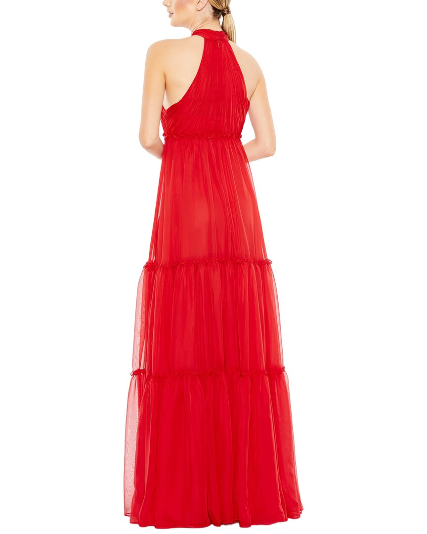 Mac Duggal Ruched Tiered High Neck Bow A Line Gown