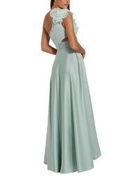 Mac Duggal Ruffled One Shoulder Cut Out Hi-Lo Gown