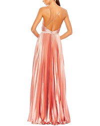 Mac Duggal Pleated Illusion Plunge Neck A Line Gown