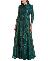 Teri Jon by Rickie Freeman Teri Jon By Rickie Freeman Metallic Jacquard Floral Shirt Gown
