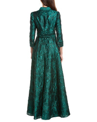 Teri Jon by Rickie Freeman Teri Jon By Rickie Freeman Metallic Jacquard Floral Shirt Gown