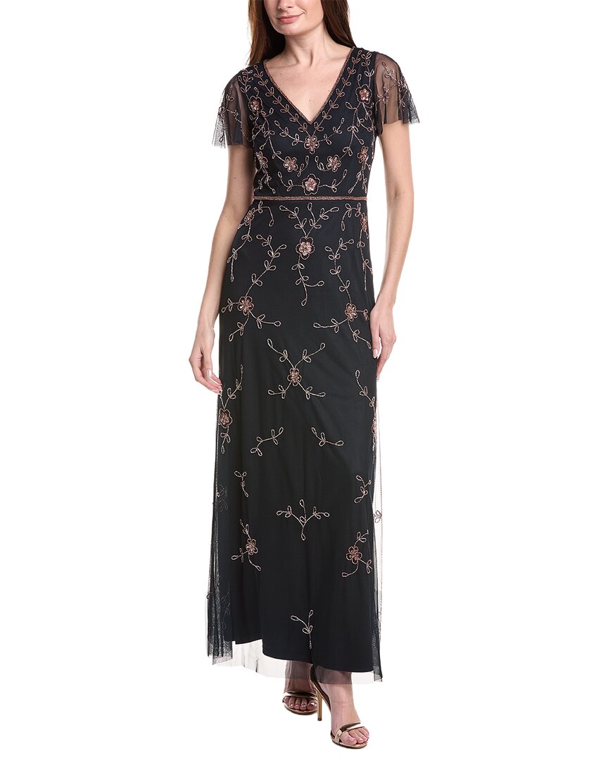 Adrianna Papell Bead V Neck Long Dress