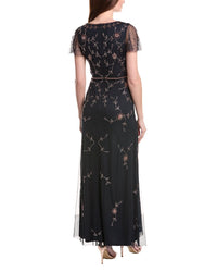Adrianna Papell Bead V Neck Long Dress