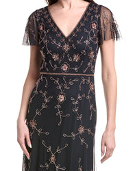 Adrianna Papell Bead V Neck Long Dress