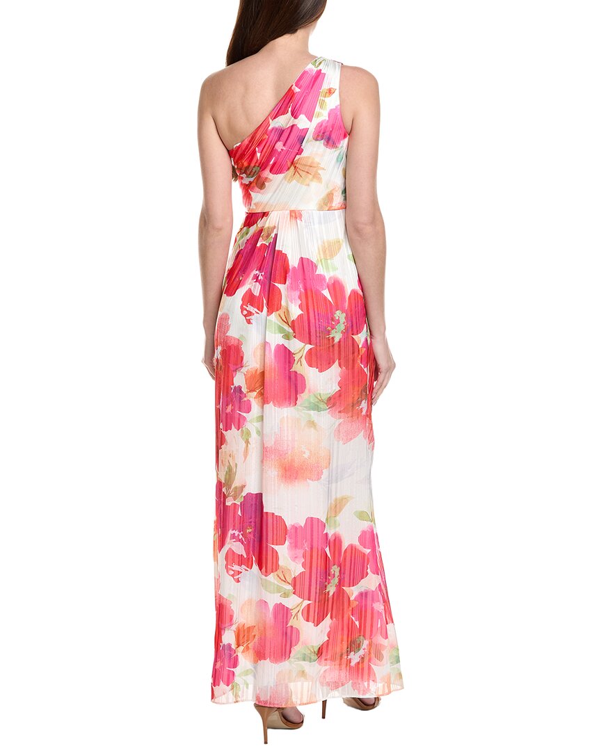 Adrianna Papell One-Shoulder Watercolor Floral Stripe Gown