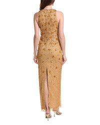 Adrianna Papell Beaded Halter V Neck Column Dress
