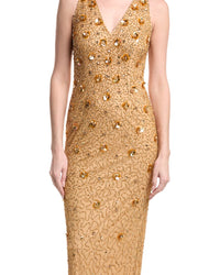 Adrianna Papell Beaded Halter V Neck Column Dress