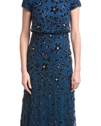 Adrianna Papell Blouson Beaded Long Dress