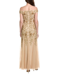 Adrianna Papell Off-Shoulder Floral Beaded Godet Gown