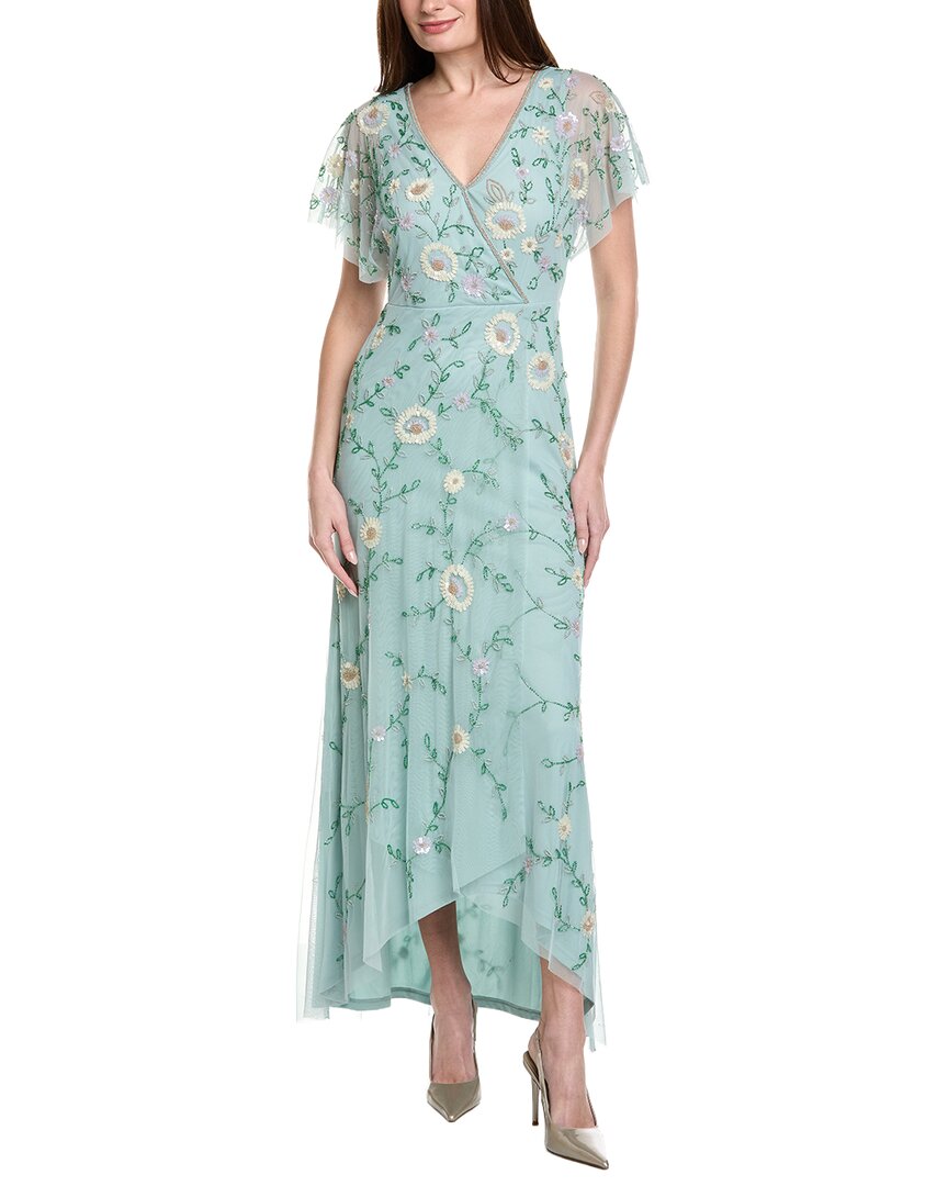 Adrianna Papell Flutter Sleeve Beaded Wrap Dress
