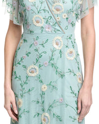 Adrianna Papell Flutter Sleeve Beaded Wrap Dress