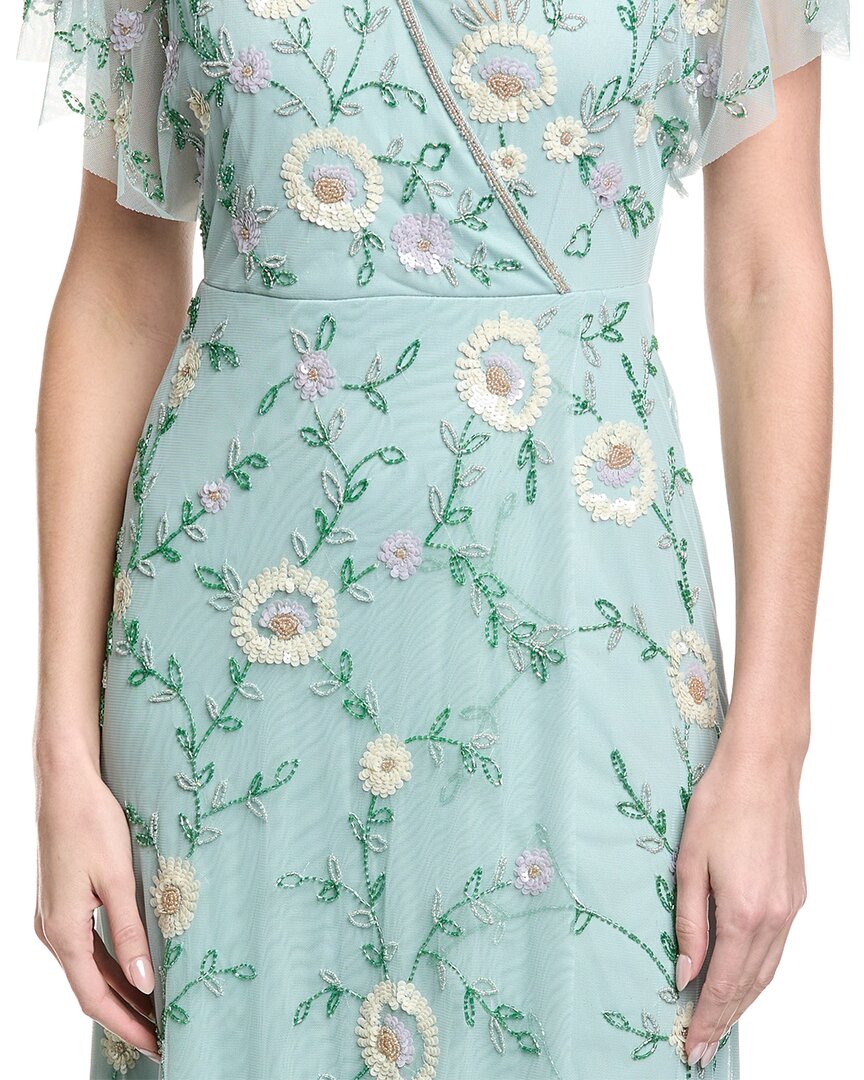 Adrianna Papell Flutter Sleeve Beaded Wrap Dress